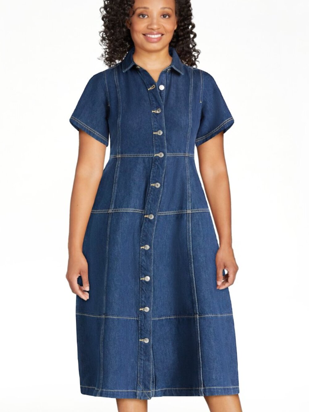 Free Assembly Women's Button Front Cotton Midi Dress with Short Sleeves XL